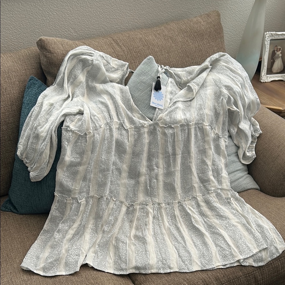 Striped White beach cover up dress